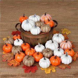 78Pcs Artificial Pumpkins Maple Harvest Fall Decoration for Autumn Thanksgiving